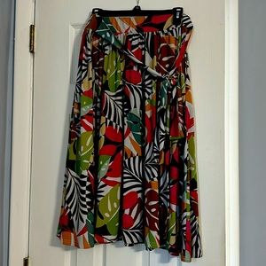 Leota Mindy Leaf Print Midi Skirt  - pockets and attached sash - X-Large